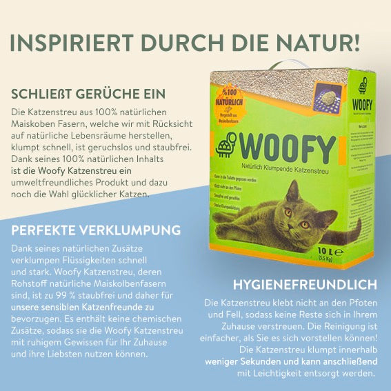 Woofy natürlich klumpende Katzenstreu Produktbeschreibungsbild