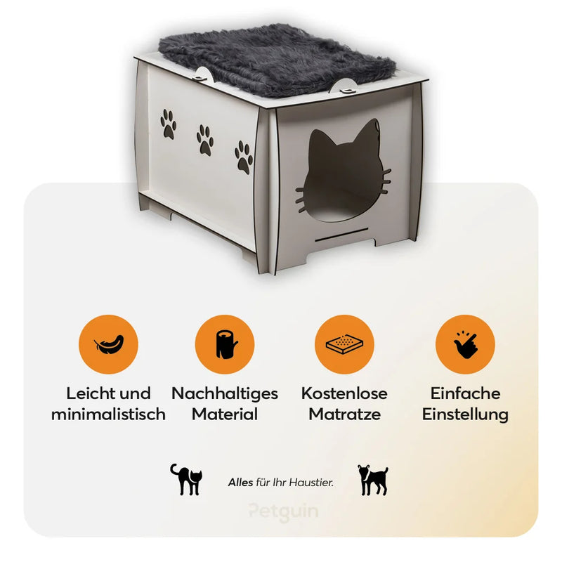 Petguin Katzenhaus Pappe ist ein langlebiges und tolles Katzenhaus mit einer natürlichen Lösung für jeden Haushalt.