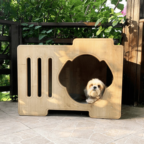 Ozzy Hundehaus Indoor ist eine moderne Hundehütte, die ein schickes und stilvolles Design bietet, das in jedem Garten oder Zuhause toll aussieht. 